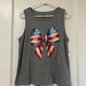 NWT!! Women's Gray Tank Top with American Flag Bow Graphic - Size Large